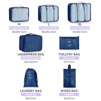 AnyZip Luggage Sets 10 Piece Hardshell Suitcase Set PC ABS Lightweight Travel Suitcases with 4 Double Spinner Wheels TSA Lock 20 24 28 Inch with 7 Storage Bags Dark Blue - color: DarkBlue, size: 10 piece set (20/24/28 & 7 bags)