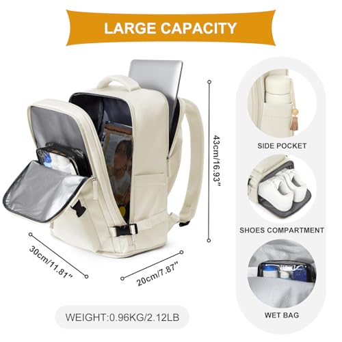 coowoz Carry On Backpack Women Men Travel Backpack Airline Approved Laptop Backpack Sport Rucksack - color: A-beige