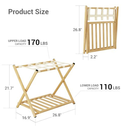 Fully Assembled Foldable Bamboo Luggage Rack for Guest Room - color: Natural-Rounded Bamboo, size: 2 Pack