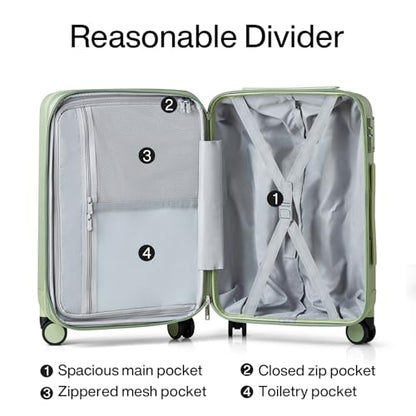 Hanke 24 Inch Expandable Medium Checked Luggage with 8 Spinner Wheels - color: Bamboo Green, size: 24 Inch EXT
