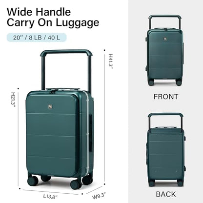 Hanke Top Opening Carry On Luggage 20 Inch Aluminum Frame Hardside Suitcase - color: Blackish Green, size: 20 Inch