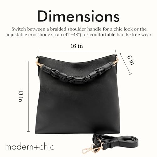 Modern+Chic Sawyer Convertible Slouchy Tote or Crossbody Shoulder Bag, Slouchy Purses for Women, Removeable Adjustable Strap - color: Black