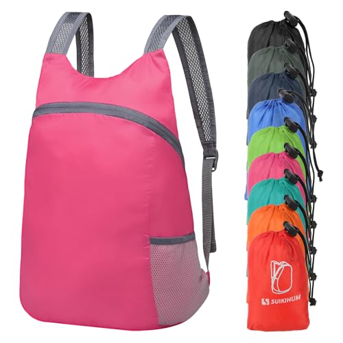 Ultra Lightweight Hiking-Daypack,Foldable Travel Packable Backpack | 20L Foldable Bag for Camping Cycling Outdoor,Day Pack for Men Women,rose Red - color: Rose Red