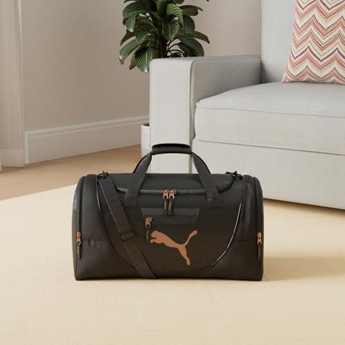 PUMA womens Candidate Duffel Bag with Removable Strap & Shoe Pocket - color: Black/Rose Gold