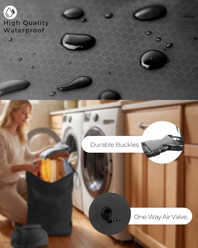 Travel Laundry Bag, Pump-Free Vacuum Compression Dirty Clothes Bag, Reusable Waterproof & Washable Laundry Bag, Wet and Dry Bag, Ideal for Suitcases, Road Trip Essentials (2 Pcs, M+L) Black - color: Black, size: Medium + Large (2PS)