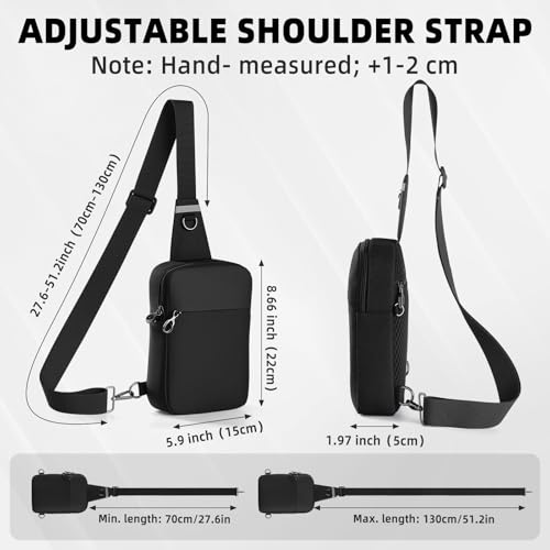 Crossbody Bag Sling Bag Anti Theft for Men Women RFID Blocking, Small Shoulder Chest Bags with Zipper Lock - color: Black