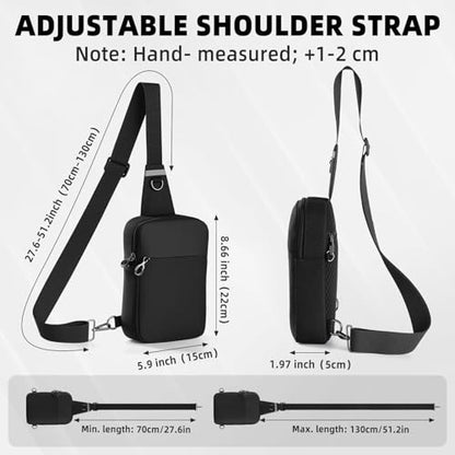 Crossbody Bag Sling Bag Anti Theft for Men Women RFID Blocking, Small Shoulder Chest Bags with Zipper Lock - color: Black