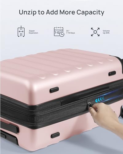 NINETYGO Medium Checked Luggage 24 Inch, Checking In Luggage with Smooth Spinner Wheels, Expandable, Hard Shell PC Suitcase, Lightweight Travel Luggage, TSA Approved (Pink, Rhine Max) - color: 01-Pink (Expandable), size: Checked 24-Inch