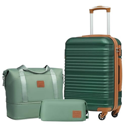 Coolife Luggage 3 Piece Set, Carry On Hardside Suitcase with Spinner wheels - color: Dark Green, size: 3 piece set (DB/TB/20)
