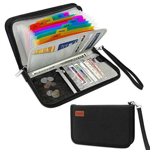 13 Pockets Receipt Coupon Organizer with Card Holder, Mini Expandable Ticket Storage & Card Case with Labels,Check/Bill/Invoice/Cash Sorter Wallet,for Home, Purse