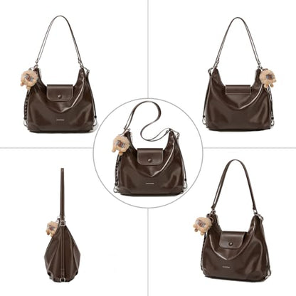 Women Shoulder Bag Leather Tote Bag Cute Backpack with Charms - color: Coffee