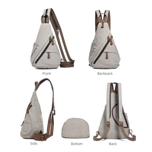 KL928 Canvas Sling Bag - Small Crossbody Backpack Shoulder Casual Daypack Rucksack for Men Women(Large Version,Leaden) - color: Canvas-leaden