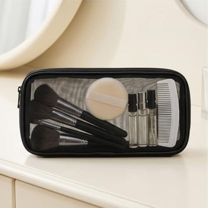 3 Pcs Mesh Cosmetic Bags Black Makeup Brush Bag for Travel Toiletry