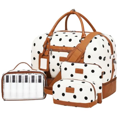 4PCS Weekender Bags for Women Large Overnight Weekend Travel Duffel Bags - color: Black Dot