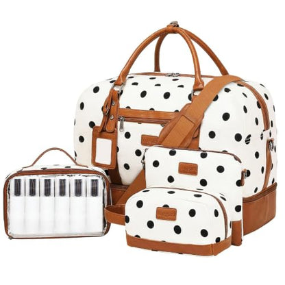 4PCS Weekender Bags for Women Large Overnight Weekend Travel Duffel Bags - color: Black Dot