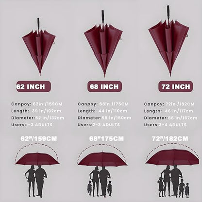 54/62/68/72 Inch Large Golf Umbrella Windproof Auto Open for Rain - color: Burgundy, size: 62 Inch