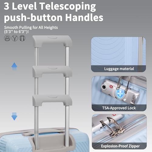 CONCEPTEN Luggage Sets 5 Piece,PP Suitcase Set with Spinner Wheels,TSA Lock - color: Sky Blue, size: 5 Piece Sets (21/25/29/Db/Tb)