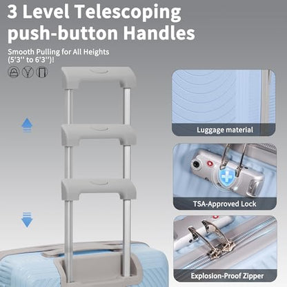 CONCEPTEN Luggage Sets 5 Piece,PP Suitcase Set with Spinner Wheels,TSA Lock - color: Sky Blue, size: 5 Piece Sets (21/25/29/Db/Tb)