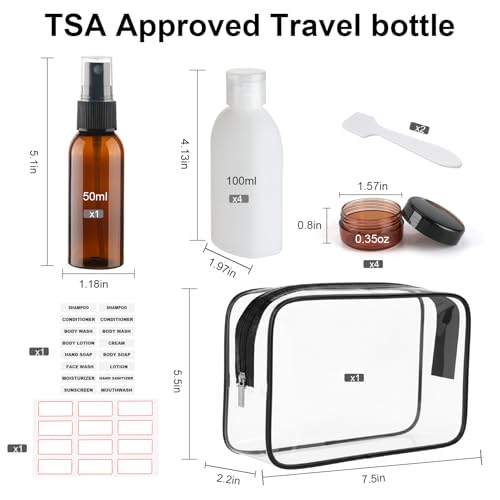 Travel Bottles for Toiletries 3.4oz 10 PCS Travel Size Toiletries Set