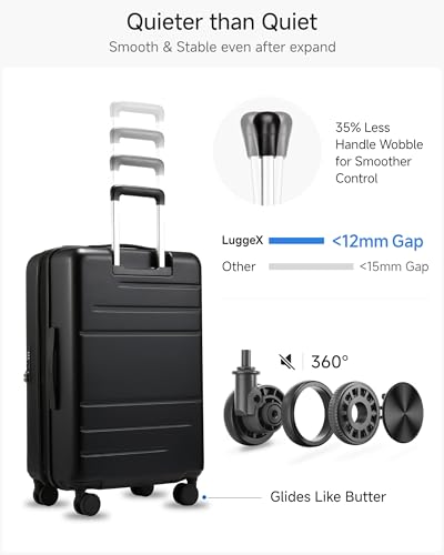 LUGGEX Checked Top Opening Suitcase, Expandable Polycarbonate, Black, 24" - color: Black, size: 24 Inch