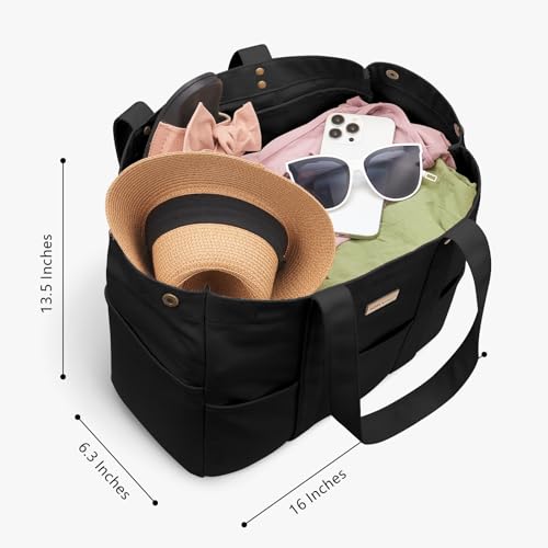 TOPDesign Heavy-Duty 16oz Canvas Tote Bag with 10 Pockets - color: Black