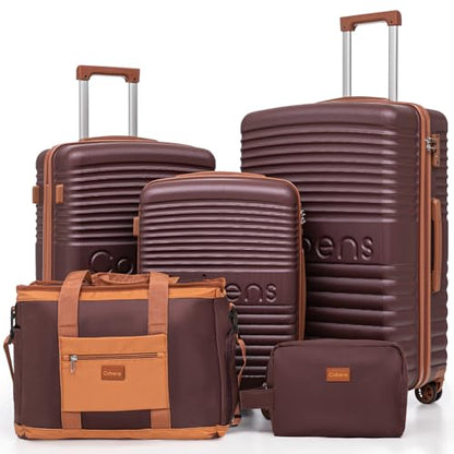 Cobens Luggage Sets 5 Piece, Suitcases with Wheels, 20"/24"/28",Burgundy - color: Red, size: 5 Piece Sets (20/24/28/DB/TB)