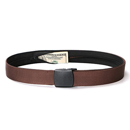 SUOSDEY Travel Money Belt, Nylon Hidden Money Pocket Belt with Plastic Buckle - color: 02-coffee, size: Suit pant size below 40"