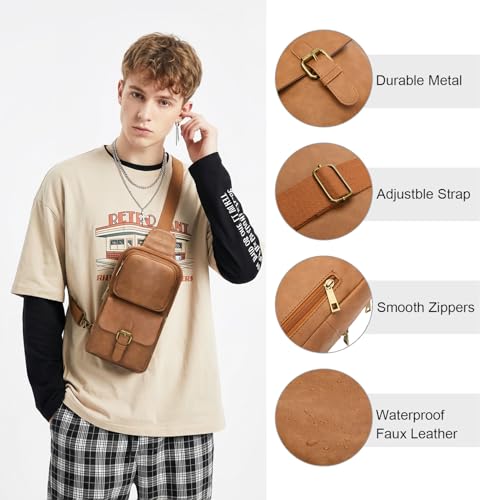Sling Bag for Men and Women, Brown - color: Brown