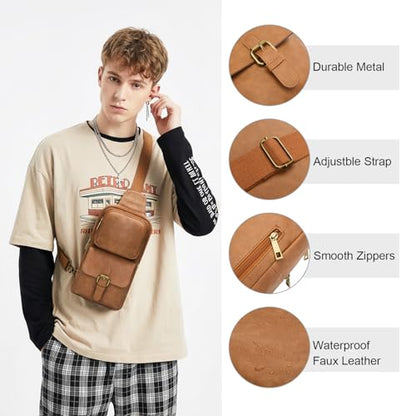 Sling Bag for Men and Women, Brown - color: Brown