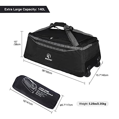 REDCAMP 85L/120L/140L Foldable Duffle Bag with Wheels, Large Travel Duffel Bag - color: 140l Black