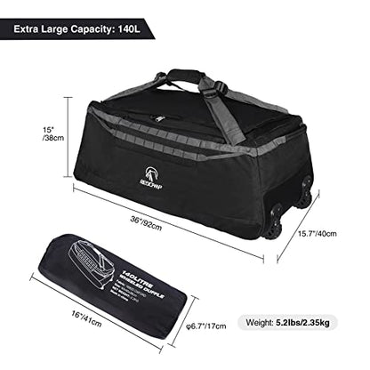 REDCAMP 85L/120L/140L Foldable Duffle Bag with Wheels, Large Travel Duffel Bag - color: 140l Black