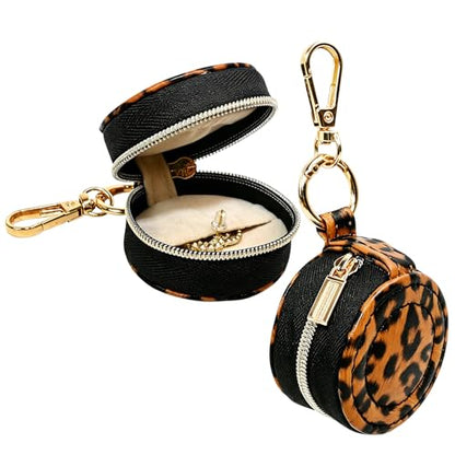 Portable Ring Keychain Holder - Brown leopard print Jewelry Holder - color: Brown leopard print