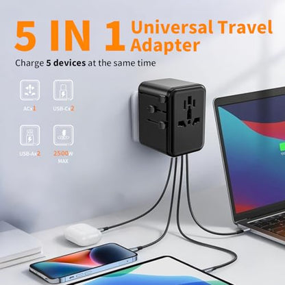 CC Store Universal Travel Adapter with 3 USB-C& 2 USB-A Ports 17.5W 검정 - color: 블랙-17.5W