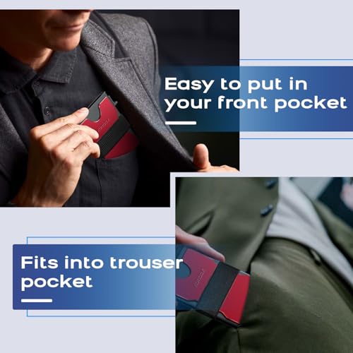 RUNBOX Slim Wallet for Men, RFID Aluminum Pop-Up Card Holder for 12 Cards - color: Matt Red