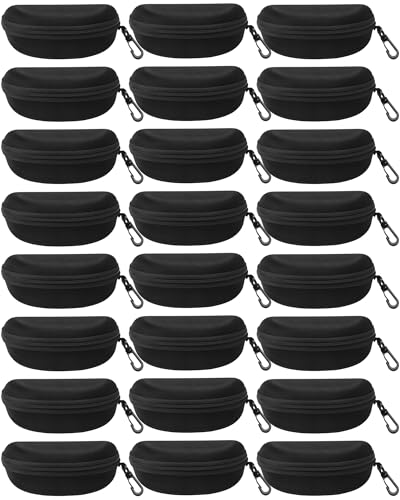 Treela 24 Pcs Sunglasses Case Portable Travel Hard Shell Zipper Frame Summer Eyeglasses Case with Plastic Hook for Women Men - color: Black