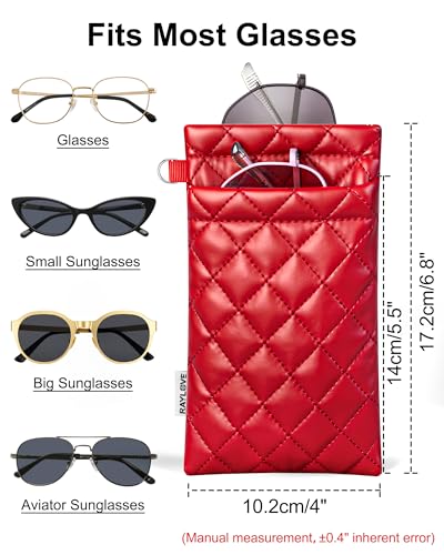 RayLove Double Glasses Case with Carrying Strap and Cleaning Cloth - color: Red