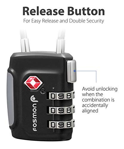 Fosmon TSA Approved Cable Luggage Locks, 3 Digit Combination, 3 Pack - style: 3 Digit black 3 pack