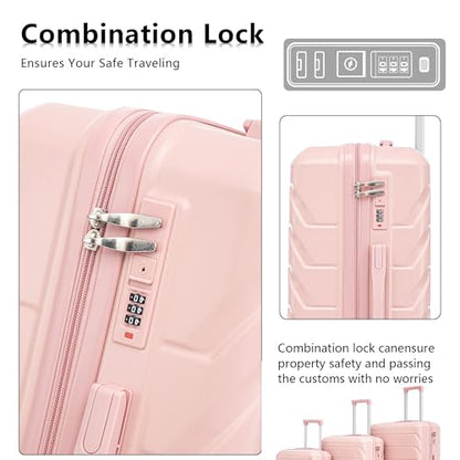 Campfun 3 Piece Luggage Sets, ABS Hardshell Suitcase Set with Double Spinner Wheels, Durable Lightweight Carry On Luggage for Travel & Business, 20/24/28 inch, Pink - color: Pink