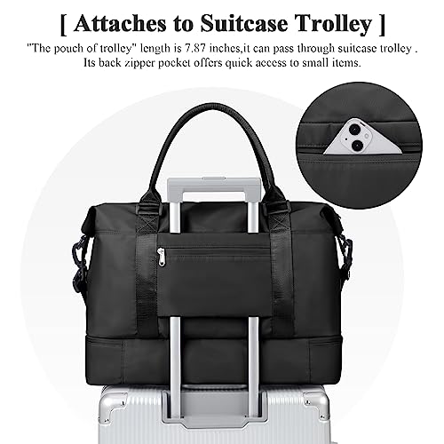 Travel Duffel Bag,Overnight Weekender Bags for Women with Wet Pocket - color: A-Black, size: Large