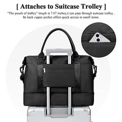 Travel Duffel Bag with Shoes Compartment,Weekender Bags for Women Travel - color: Black, size: Large