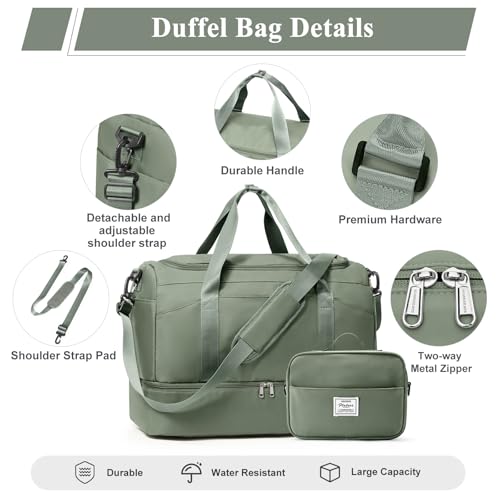 Large Travel Duffle Bag,Carry-on Overnight Weekender Bags for Women - color: Green with Toiletry Bag