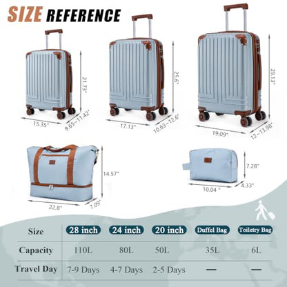 KUNEL Luggage Sets 5 Piece, Hardshell Expandable Suitcase, 20/24/28inch - color: SkyBlue