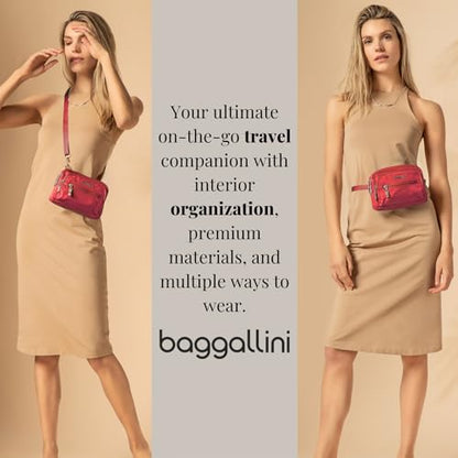 Baggallini Triple Zip Small Crossbody Bag for Women - Lightweight Convertible Fanny Pack Belt Bag - color: Apple, style: Slim Strap