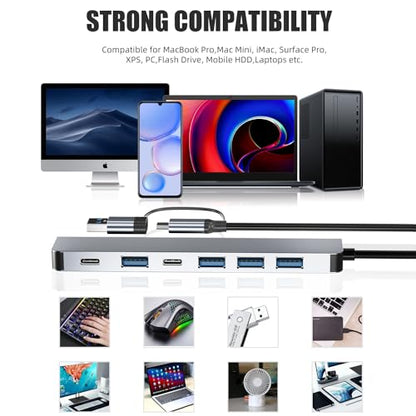 BERLAT 7-in-1 USB C Hub Aluminum USB 3.0 for MacBook PC iPad