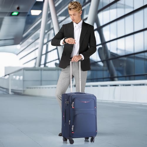 ROPLUS Softside Expandable Luggage with 4 Spinner Wheels, Durable Carry-On Luggage Suitcase (Blue, 2-Piece Set 21/25) - color: Blue, size: 2-Piece Set (21/25)