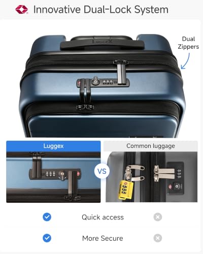 LUGGEX Carry On Front Pocket Suitcase, Expandable Polycarbonate, Blue, 21" - color: Blue, size: 21 Inch (Front Open)