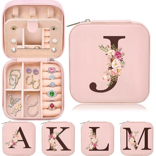 Inngeroo Christmas Gift Ideas, Travel Jewelry Case Box Personalized Gifts | Fashion Travel Essentials Trendy Stuff Gifts for Teen Girls Initial J - style: J