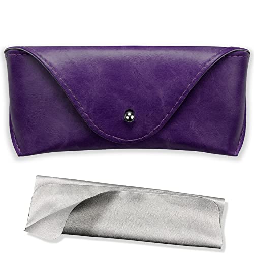 LogHog Portable Leather Glasses Case,Flexible Sunglasses Pouch Slim Case for Women Men Horizontal Eyeglass Case - color: Purple