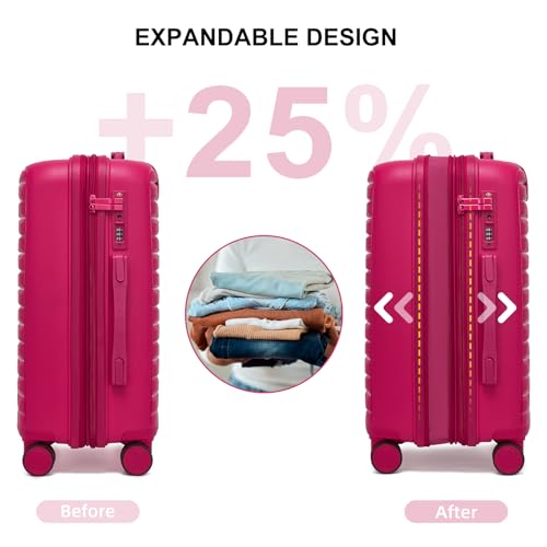 LARVENDER Luggage Sets 3 Piece, Carry On Luggage 20in Suitcase with Wheels - color: Beetroot Purple-20inch