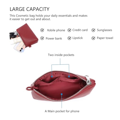 Small Makeup Bag for Purse, Leather Cosmetic (Saddle Brown) - color: PU/Saddle Brown